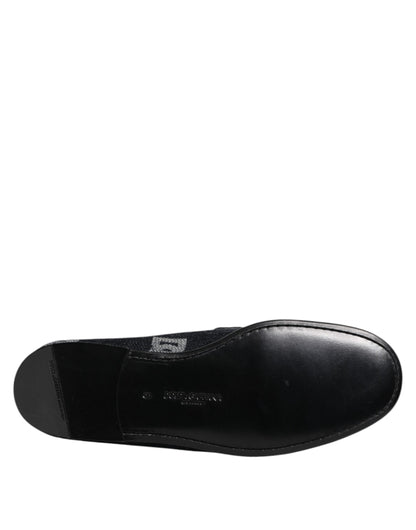 Dolce &amp; Gabbana Blue Logo Cotton Loafers Formal Dress Shoes