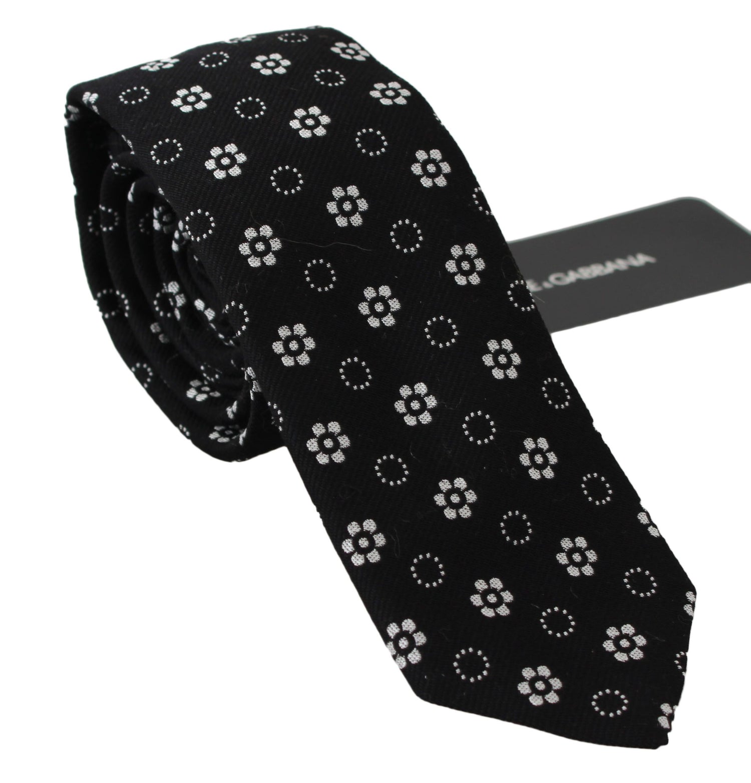 Dolce &amp;amp; Gabbana Svart 100% Siden Blommigt Tryck Klassisk Slips