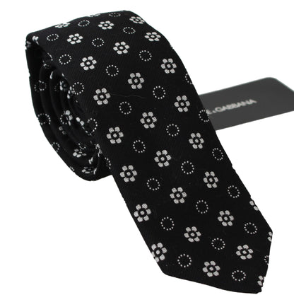 Dolce &amp;amp; Gabbana Svart 100% Siden Blommigt Tryck Klassisk Slips