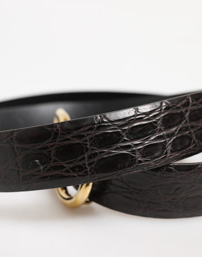 Dolce &amp; Gabbana Black Exotic Leather DG Logo Buckle Belt