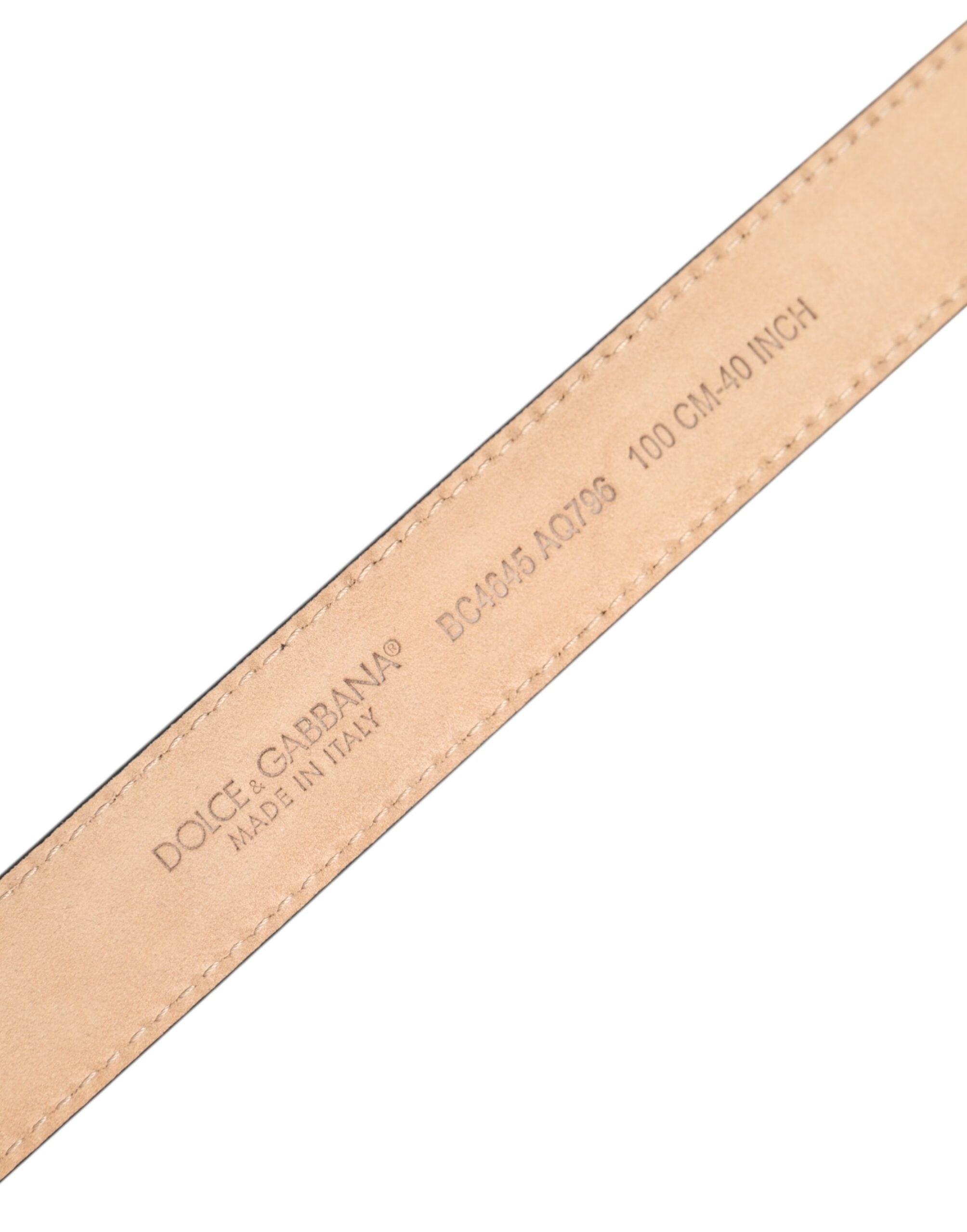 Dolce &amp; Gabbana Metallic Leather Silver Tone Logo Buckle Belt