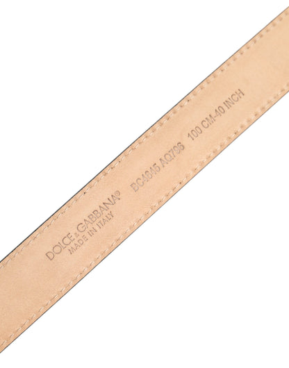 Dolce &amp; Gabbana Metallic Leather Silver Tone Logo Buckle Belt