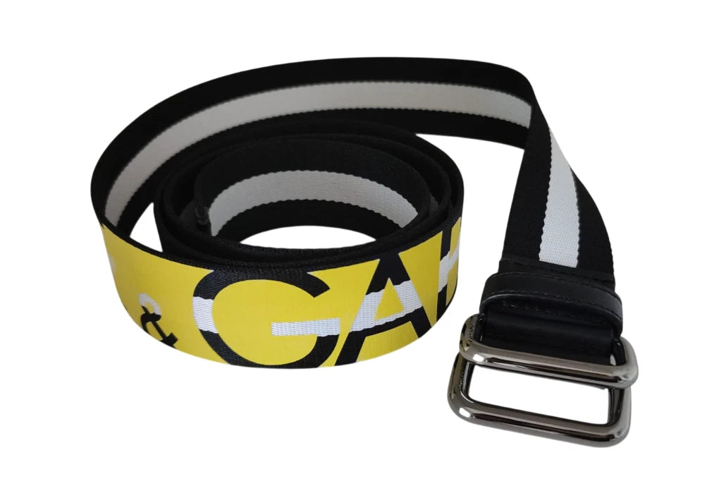 Dolce &amp; Gabbana Black Yellow Logo Striped Metal Buckle Belt