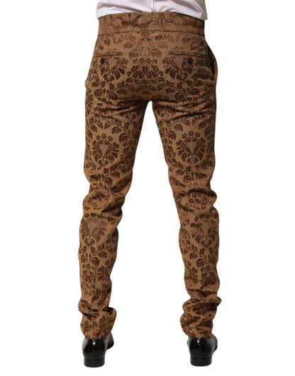 Dolce &amp; Gabbana Brown Floral Jacquard Men Skinny Trouser Pants
