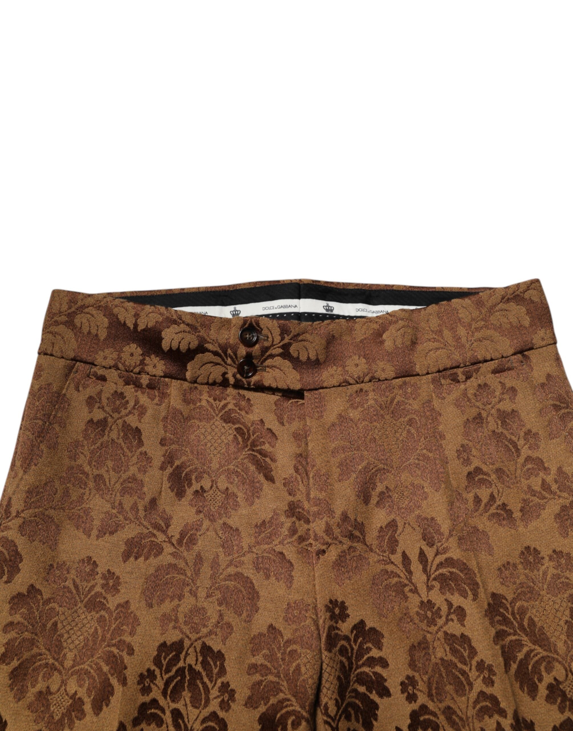 Dolce &amp; Gabbana Brown Floral Jacquard Men Skinny Trouser Pants