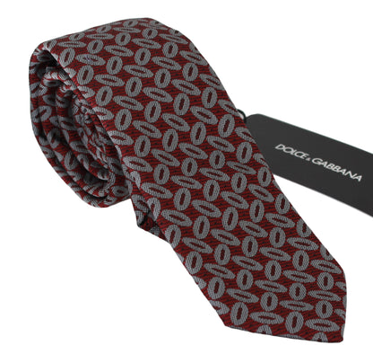 Dolce &amp; Gabbana Red 100% Silk Printed Wide Necktie Men Tie