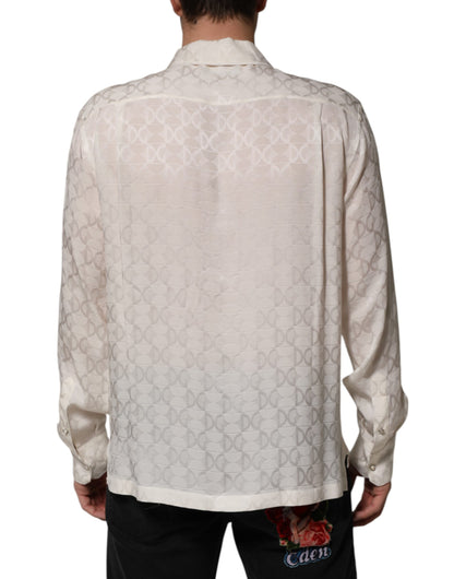 Dolce &amp; Gabbana White Silk DG Logo Print Long Sleeves Shirt