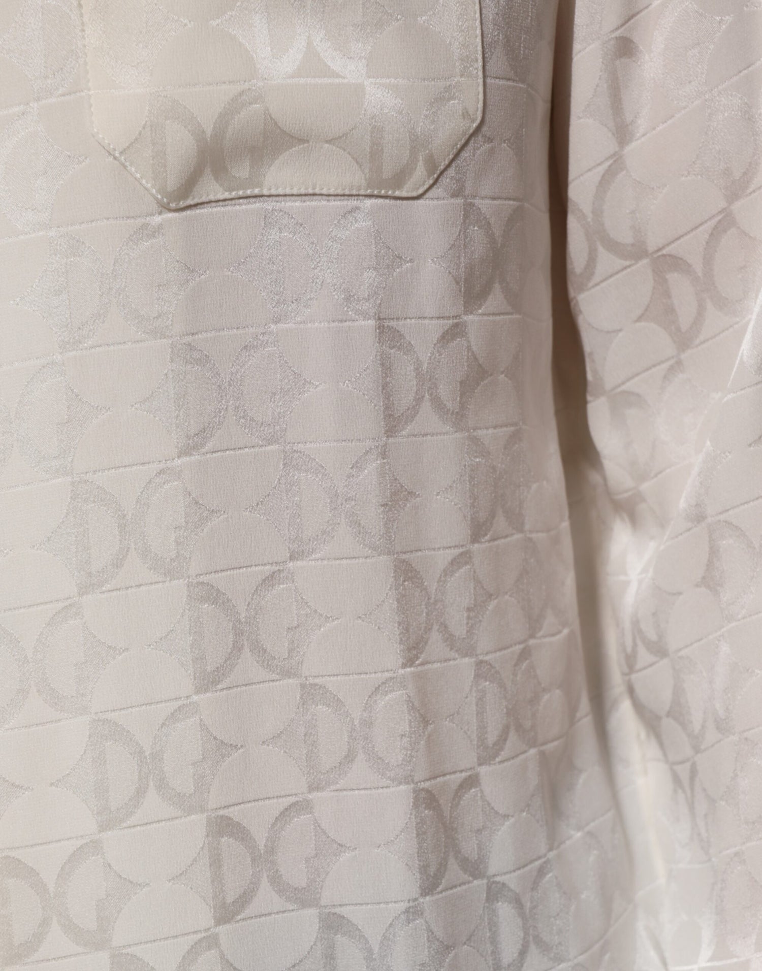 Dolce &amp; Gabbana White Silk DG Logo Print Long Sleeves Shirt