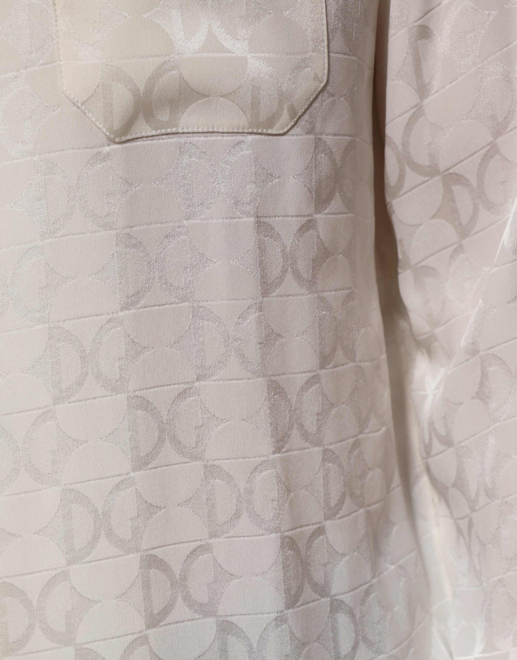 Dolce &amp; Gabbana White Silk DG Logo Print Long Sleeves Shirt