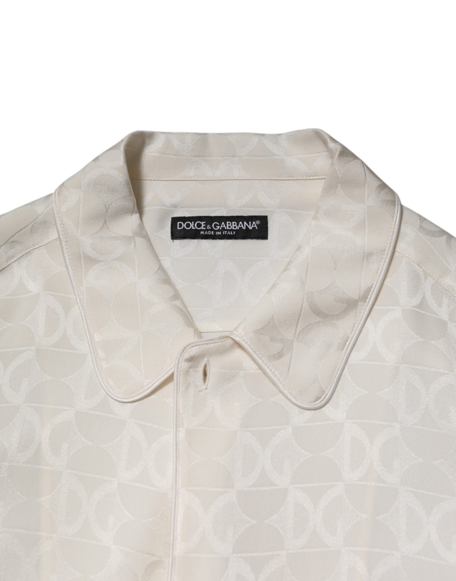 Dolce &amp; Gabbana White Silk DG Logo Print Long Sleeves Shirt