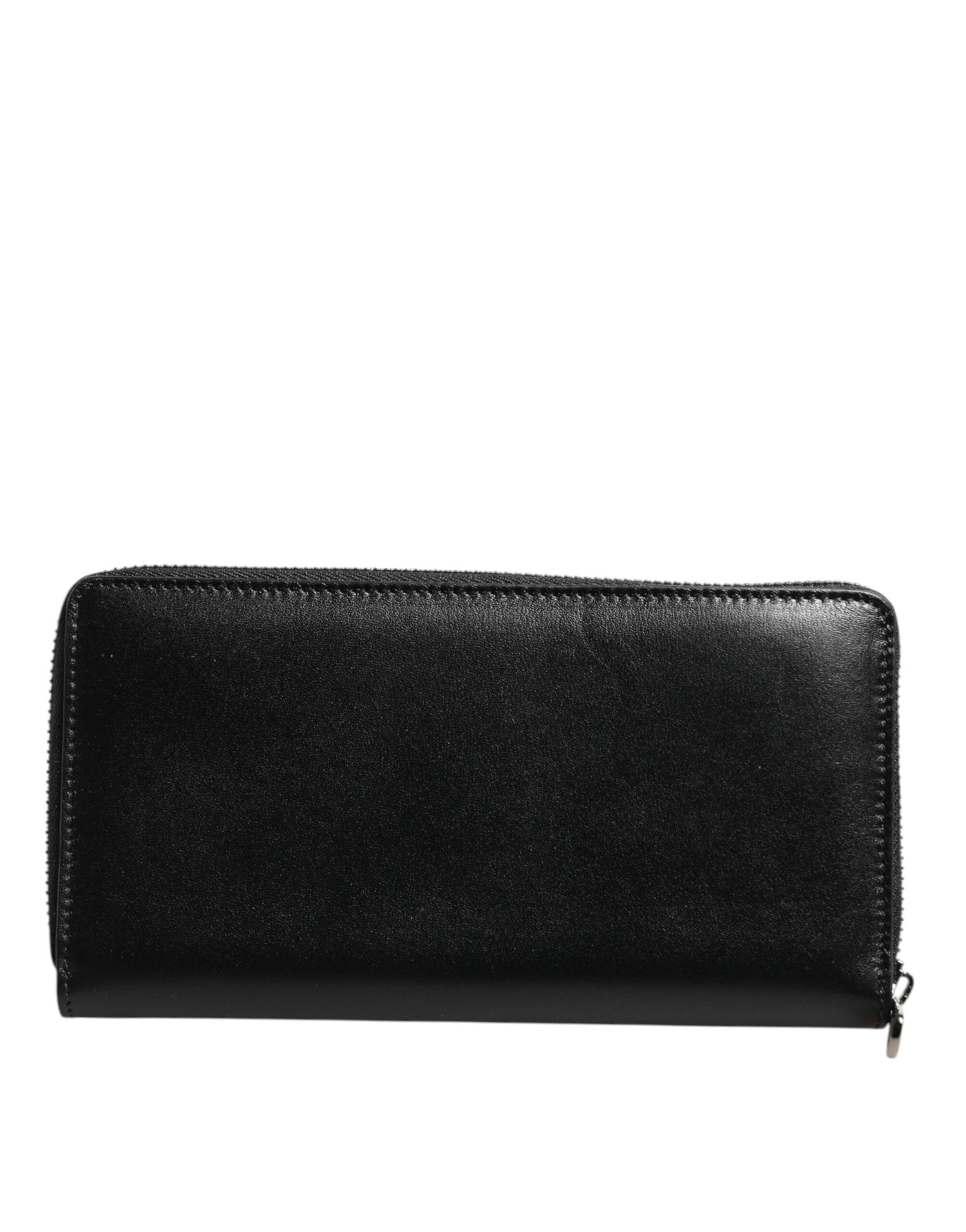 Dolce &amp; Gabbana Black Leather Logo Plaque Zip Around Continental Wallet
