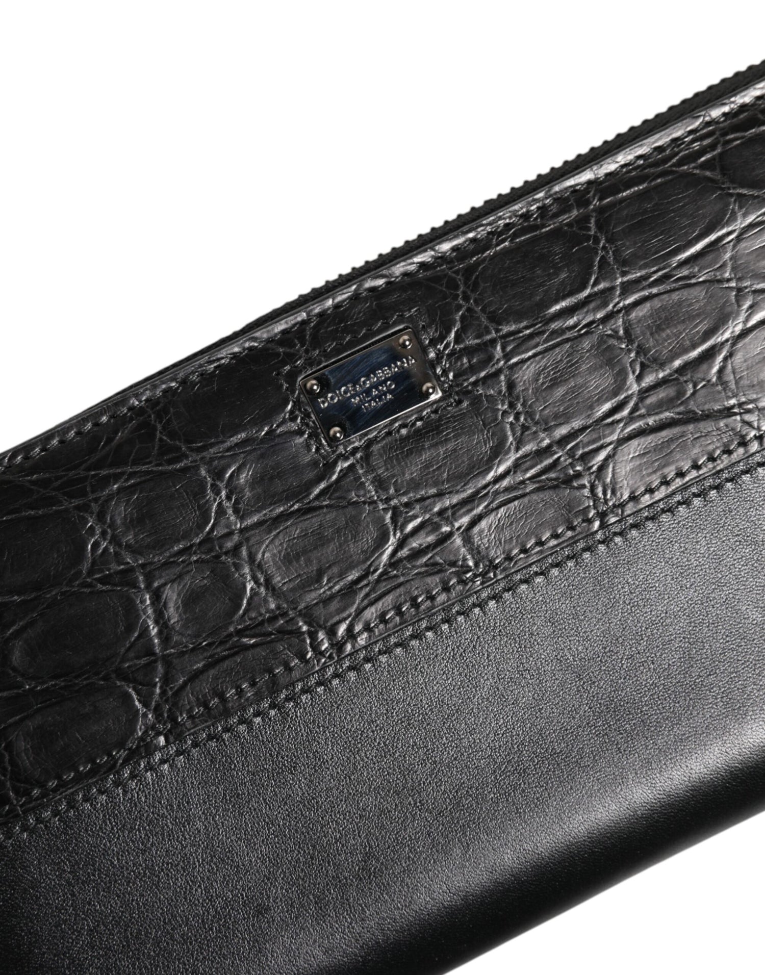 Dolce &amp; Gabbana Black Leather Logo Plaque Zip Around Continental Wallet