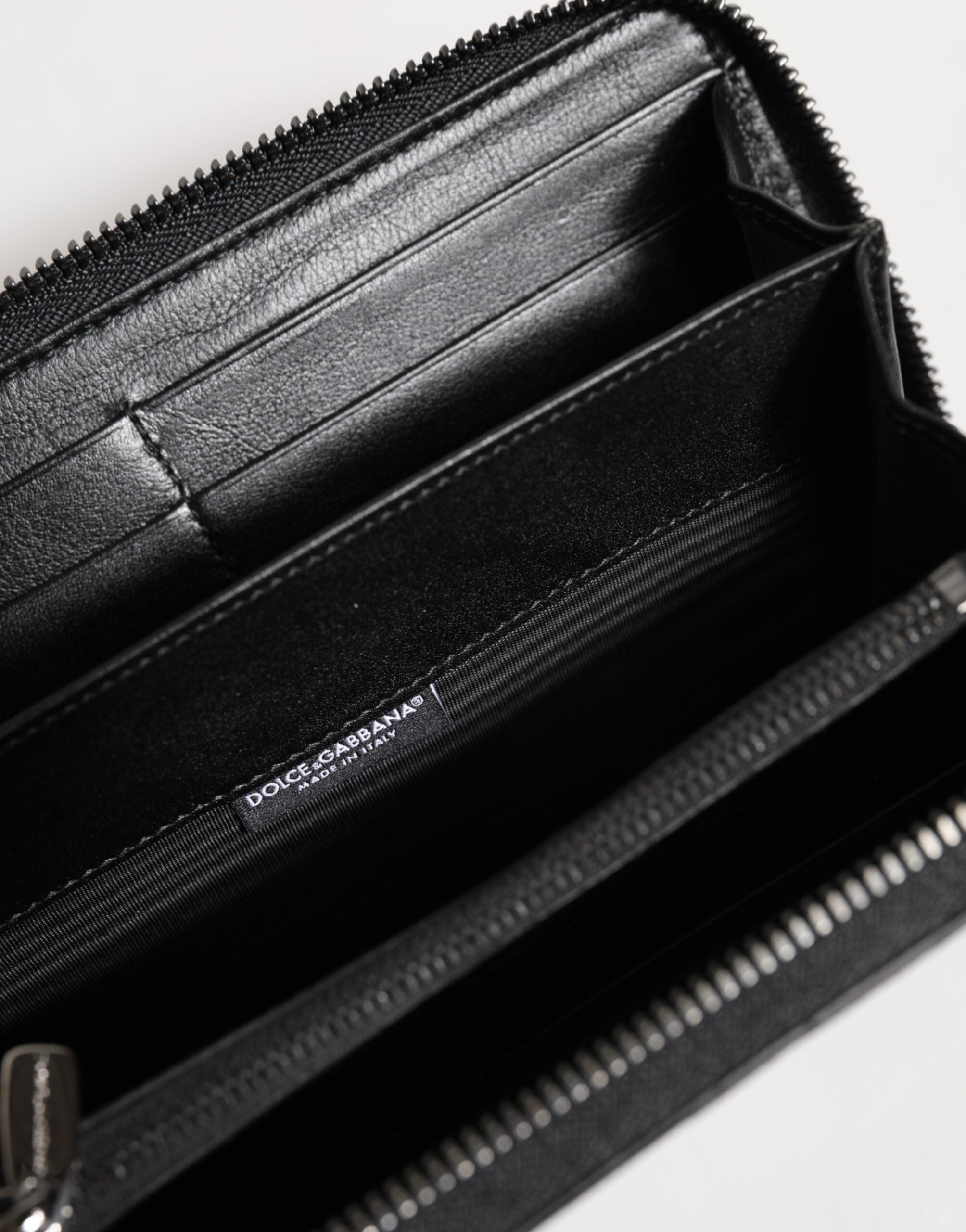 Dolce &amp; Gabbana Black Leather Logo Plaque Zip Around Continental Wallet