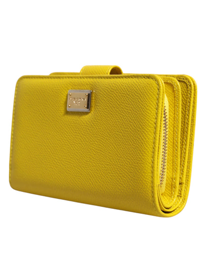 Dolce &amp; Gabbana Yellow Leather Bifold Continental Clutch Wallet