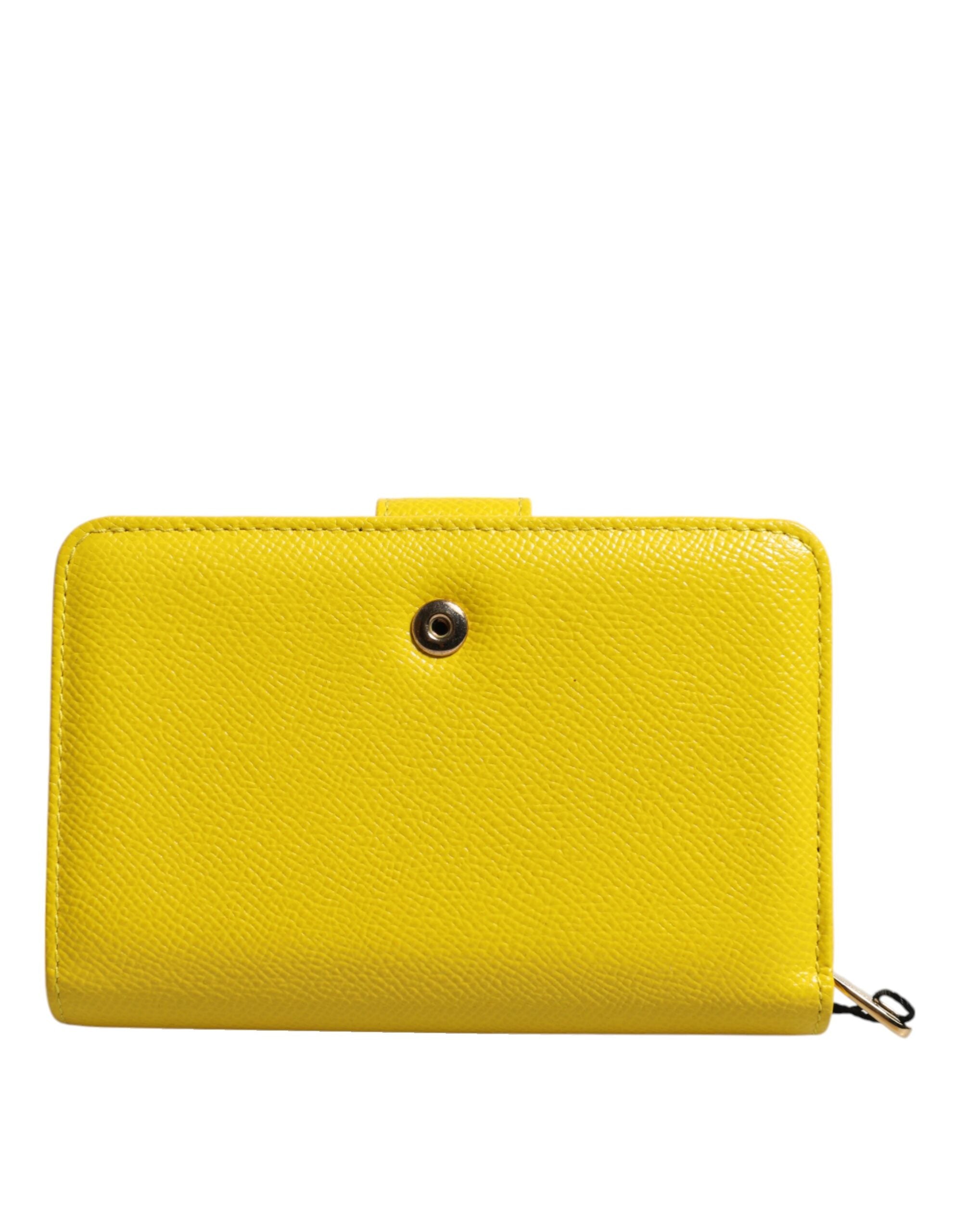 Dolce &amp; Gabbana Yellow Leather Bifold Continental Clutch Wallet