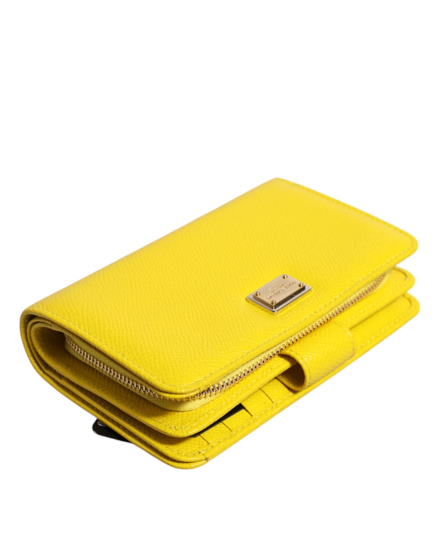 Dolce &amp; Gabbana Yellow Leather Bifold Continental Clutch Wallet