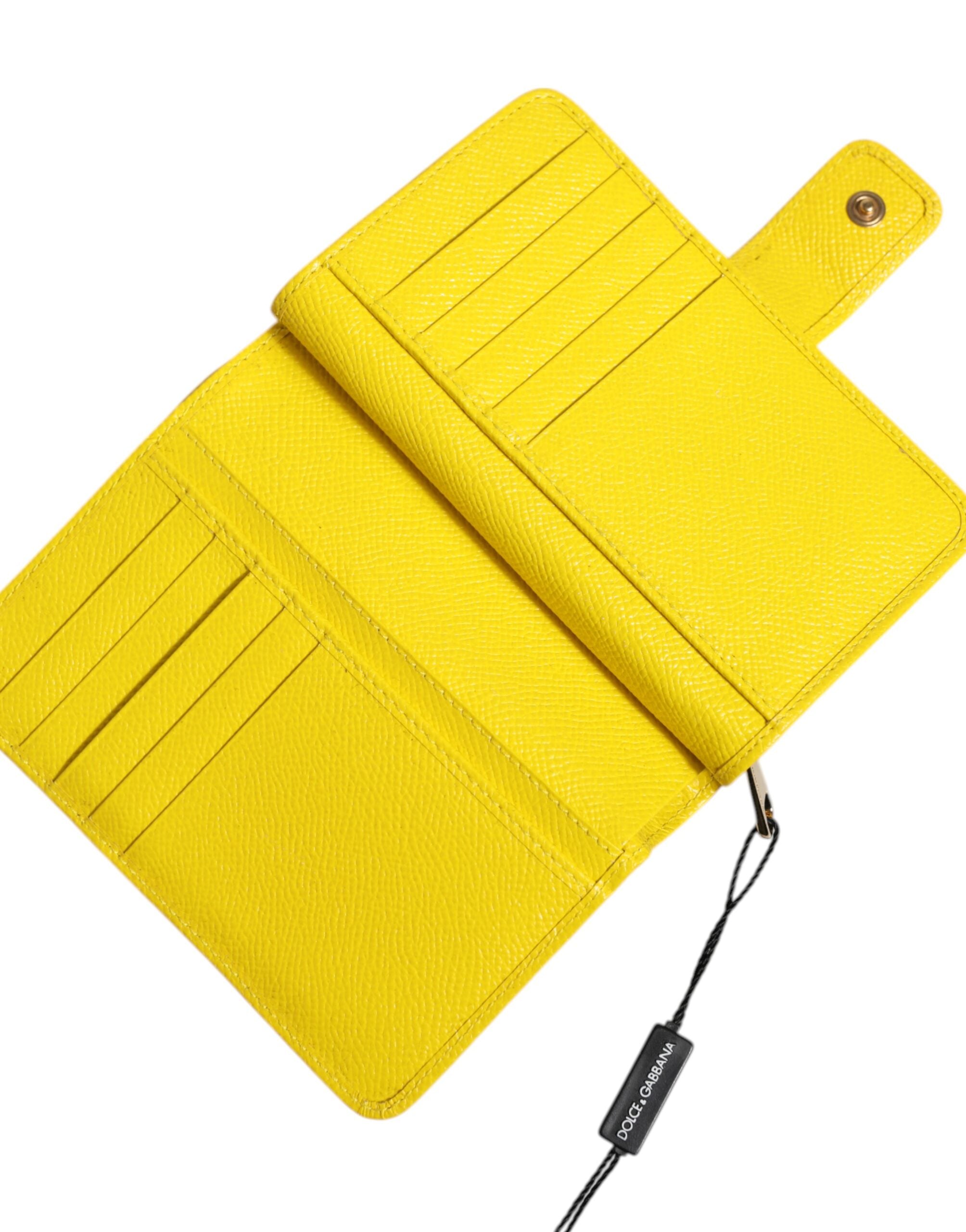 Dolce &amp; Gabbana Yellow Leather Bifold Continental Clutch Wallet