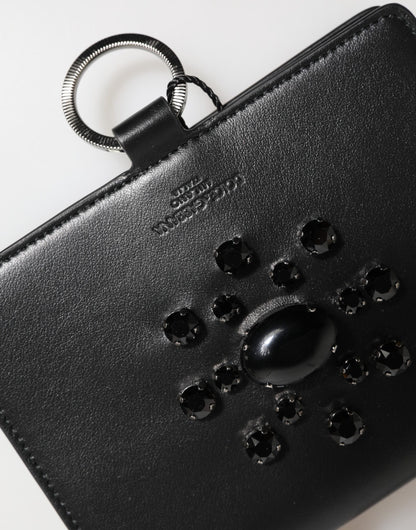 Dolce &amp;amp; Gabbana Svart Läderplånbok med Kristaller och Korthållare