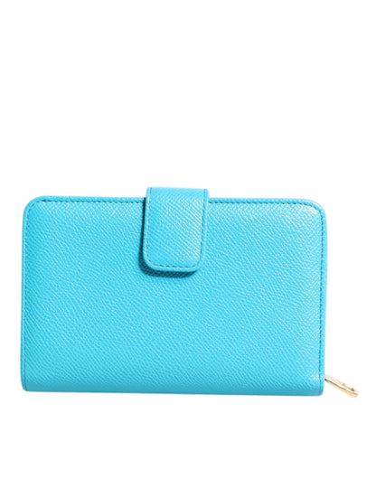 Dolce &amp; Gabbana Light Blue Leather Bifold Continental Clutch Wallet
