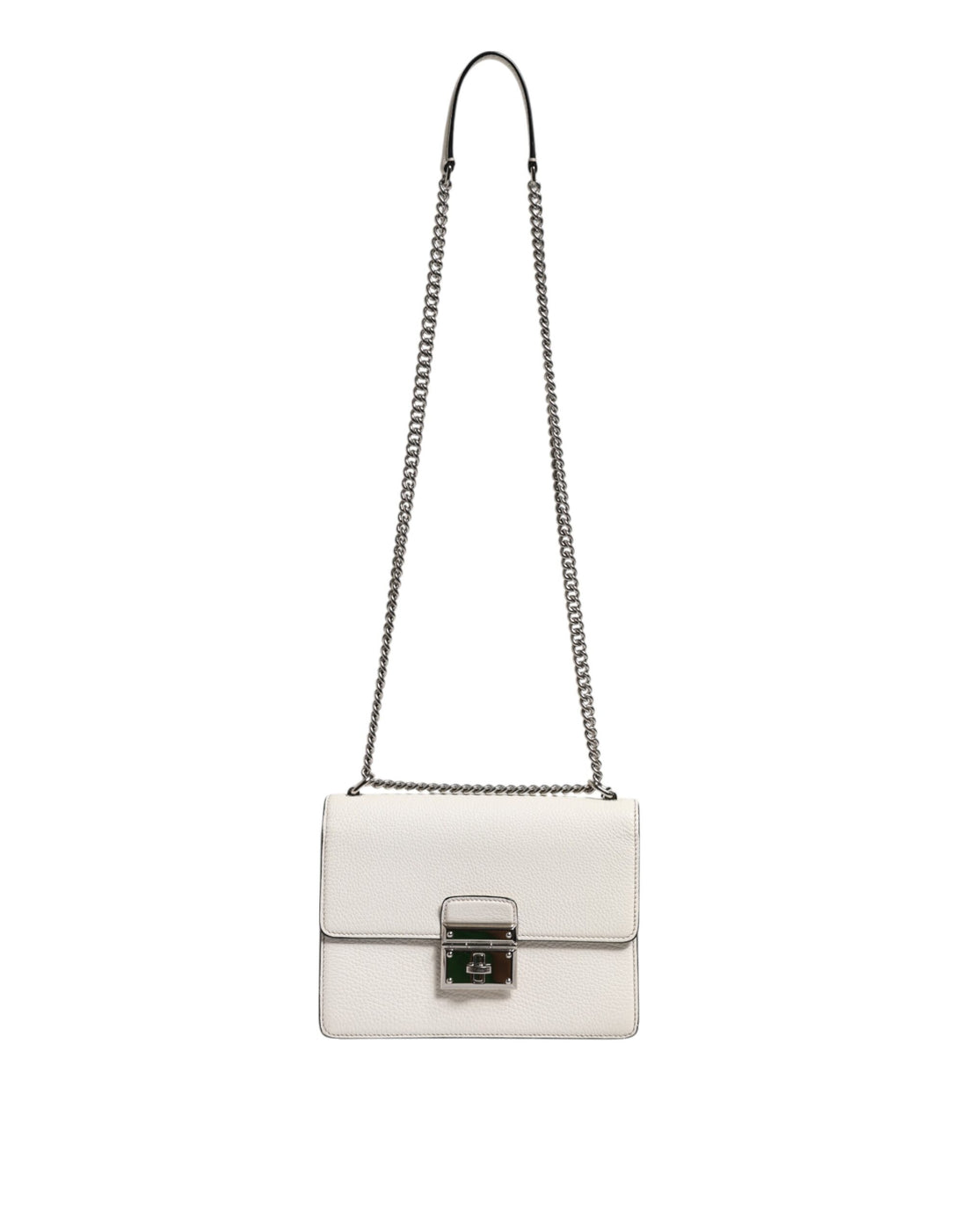Dolce &amp; Gabbana White Rosalia Small Calfskin Chain Shoulder Strap Bag