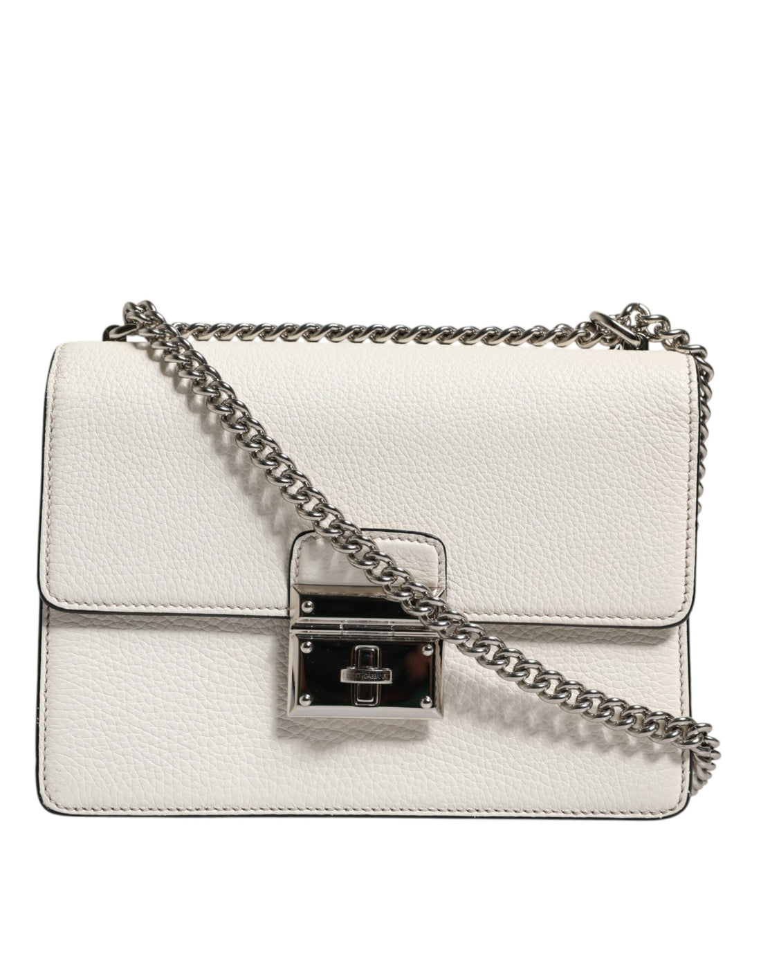 Dolce &amp; Gabbana White Rosalia Small Calfskin Chain Shoulder Strap Bag