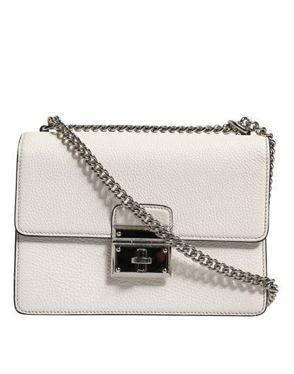 Dolce &amp; Gabbana White Rosalia Small Calfskin Chain Shoulder Strap Bag