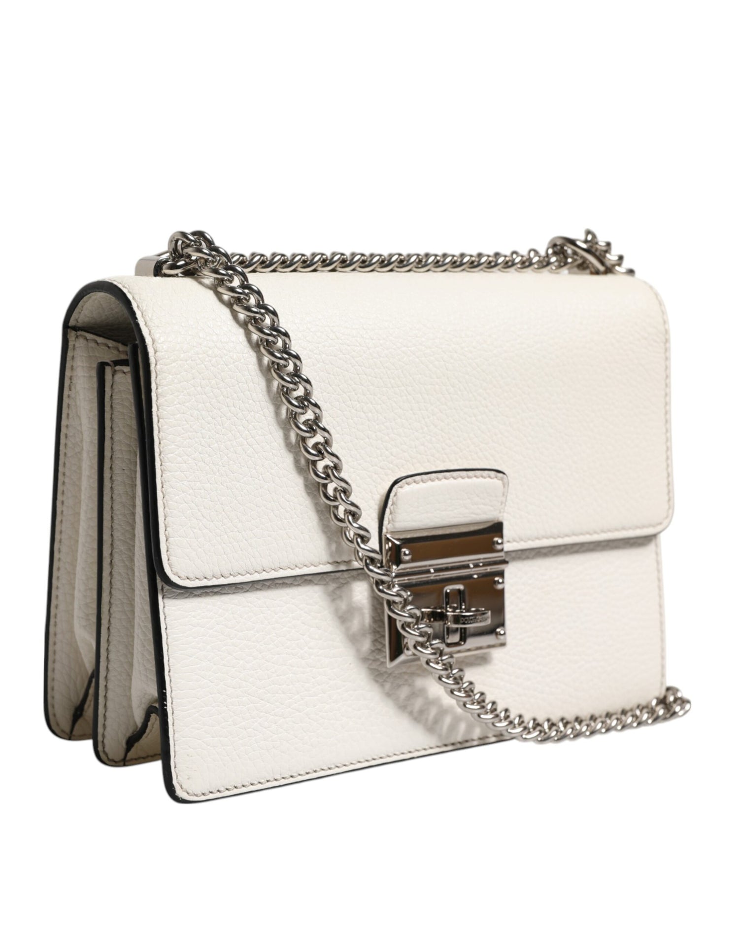 Dolce &amp; Gabbana White Rosalia Small Calfskin Chain Shoulder Strap Bag