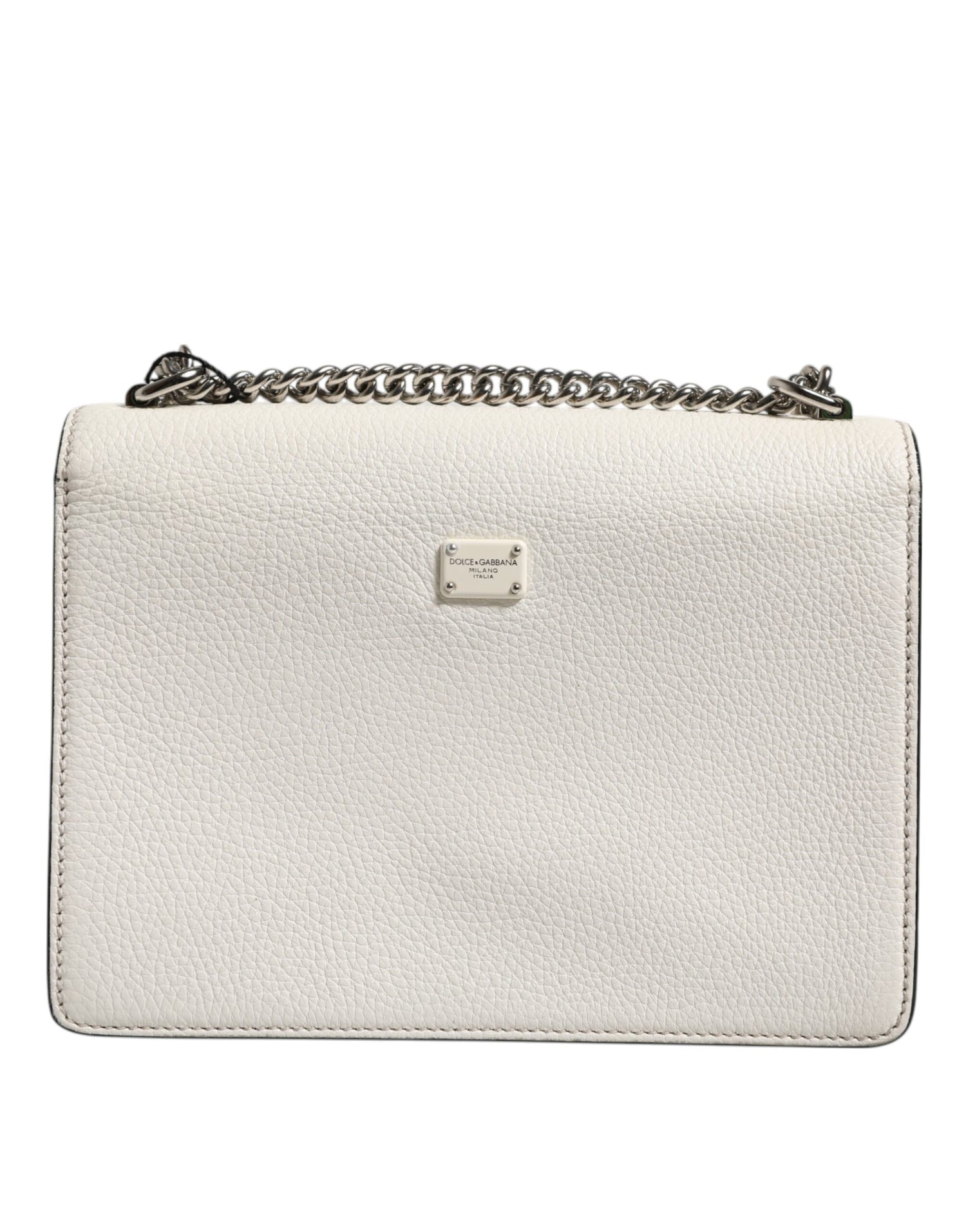 Dolce &amp; Gabbana White Rosalia Small Calfskin Chain Shoulder Strap Bag