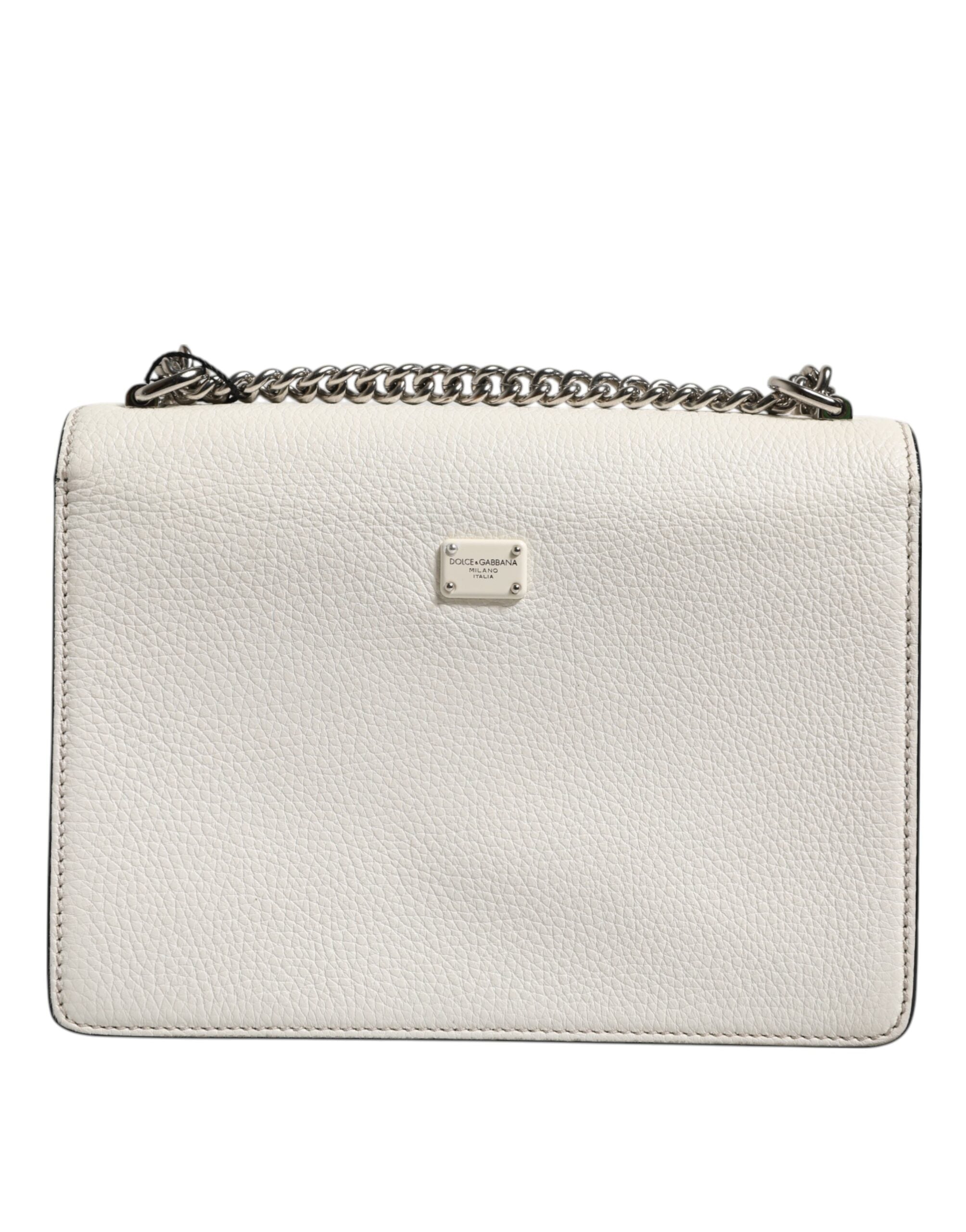 Dolce &amp; Gabbana White Rosalia Small Calfskin Chain Shoulder Strap Bag