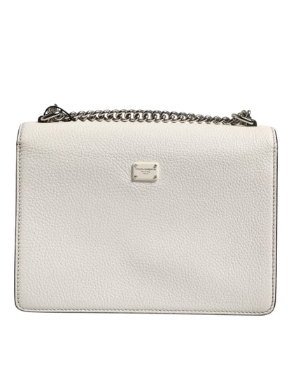 Dolce &amp; Gabbana White Rosalia Small Calfskin Chain Shoulder Strap Bag