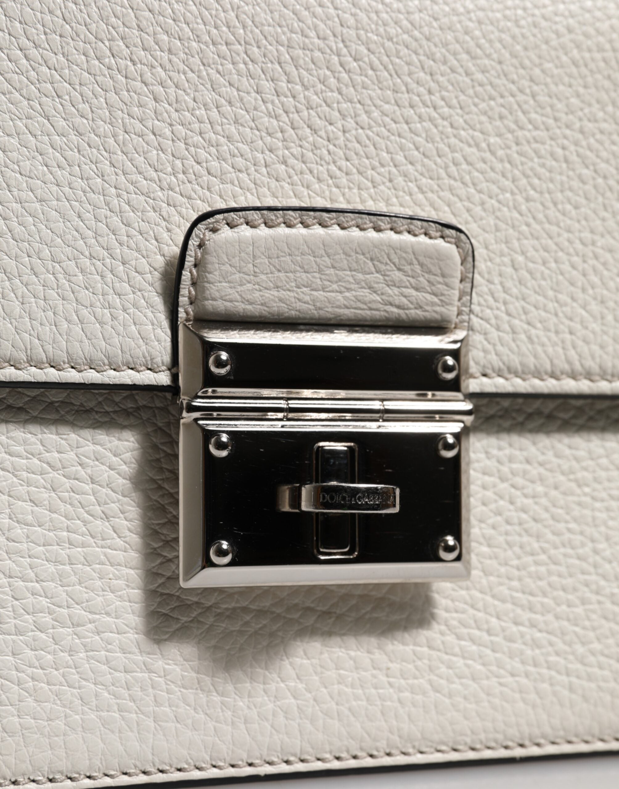 Dolce &amp; Gabbana White Rosalia Small Calfskin Chain Shoulder Strap Bag