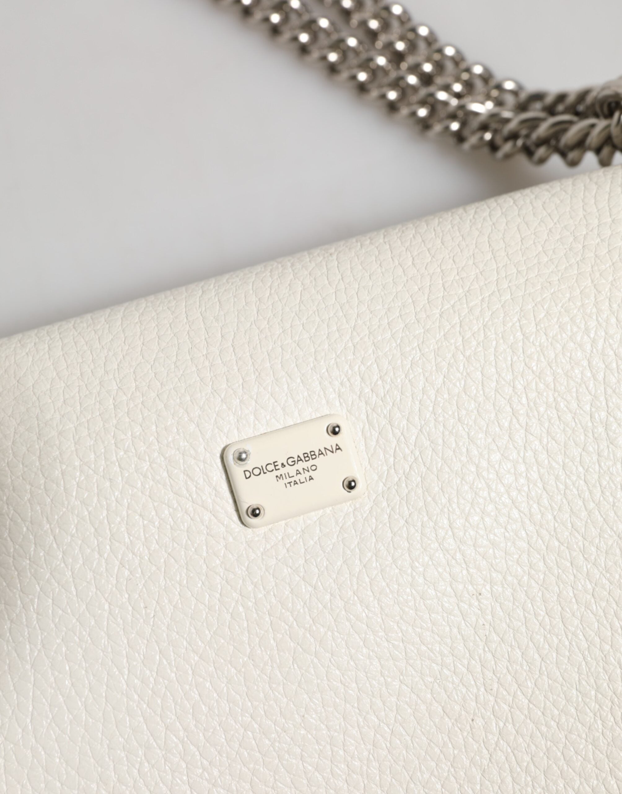 Dolce &amp; Gabbana White Rosalia Small Calfskin Chain Shoulder Strap Bag