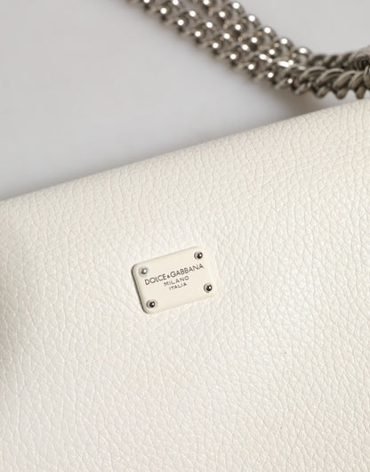 Dolce &amp; Gabbana White Rosalia Small Calfskin Chain Shoulder Strap Bag