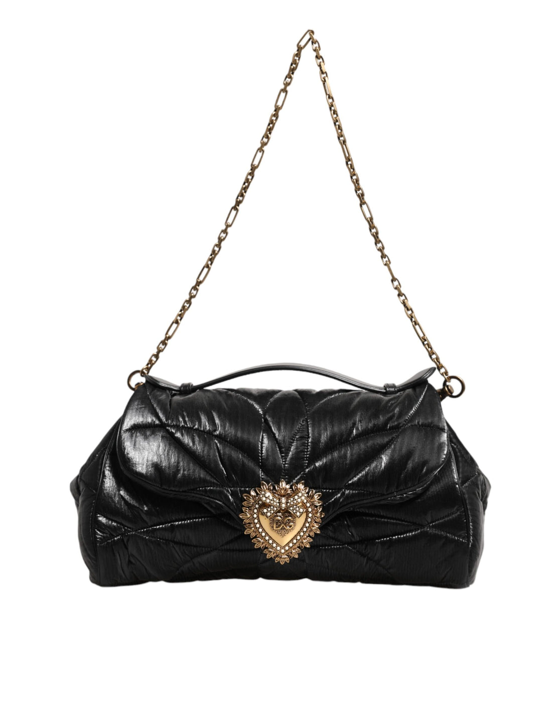 Dolce &amp; Gabbana Black Quilted Nylon Devotion Satchel Chain Strap Bag