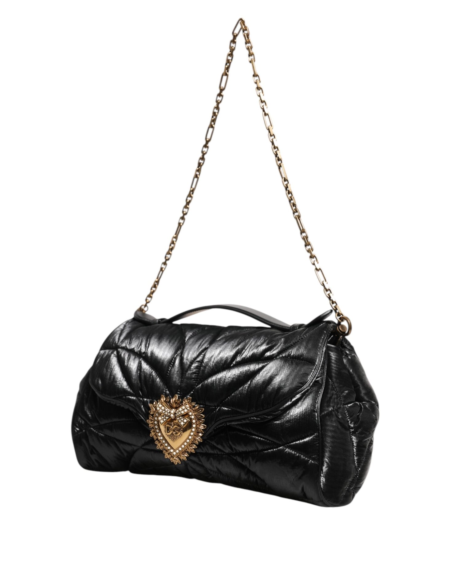 Dolce &amp; Gabbana Black Quilted Nylon Devotion Satchel Chain Strap Bag