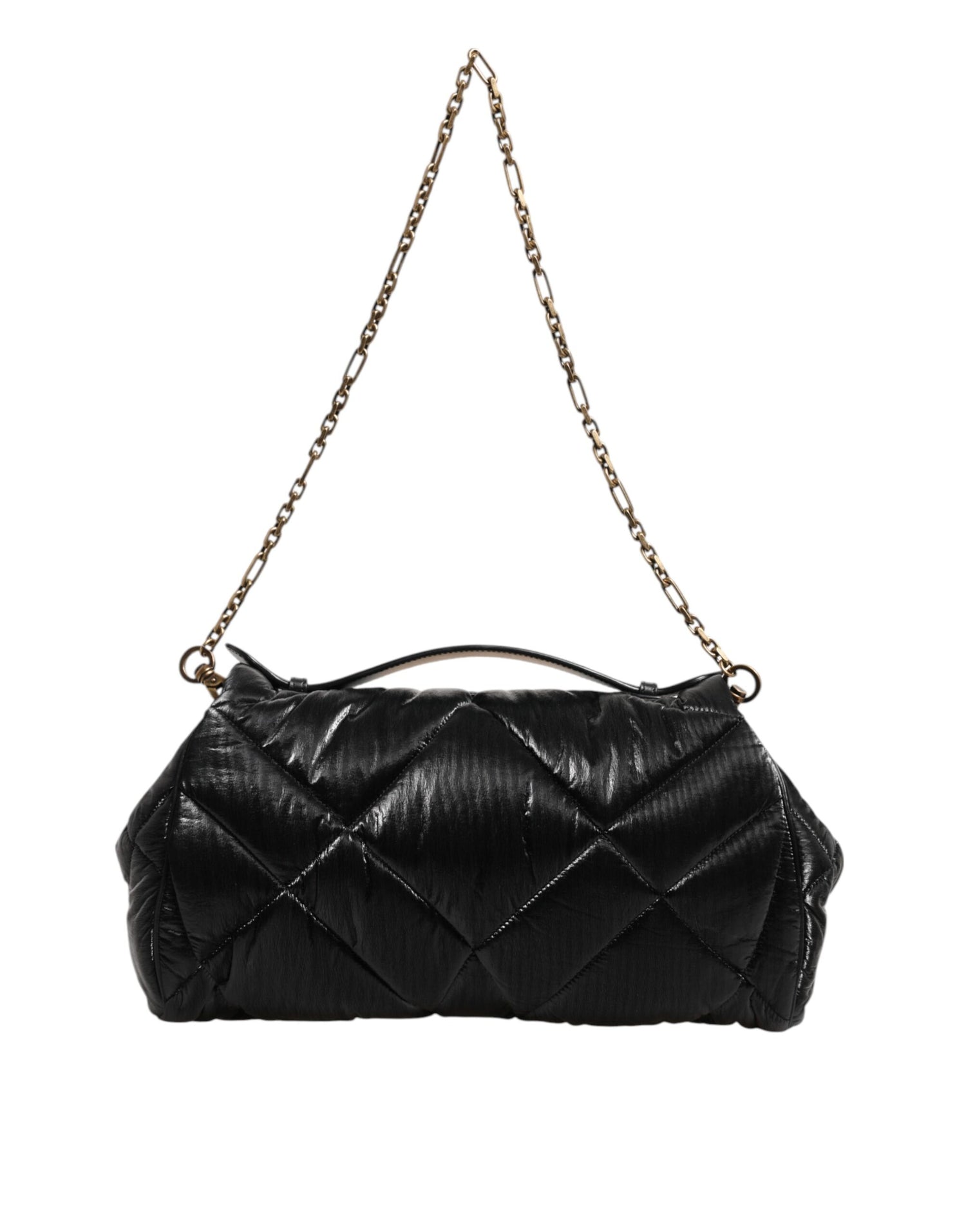Dolce &amp; Gabbana Black Quilted Nylon Devotion Satchel Chain Strap Bag