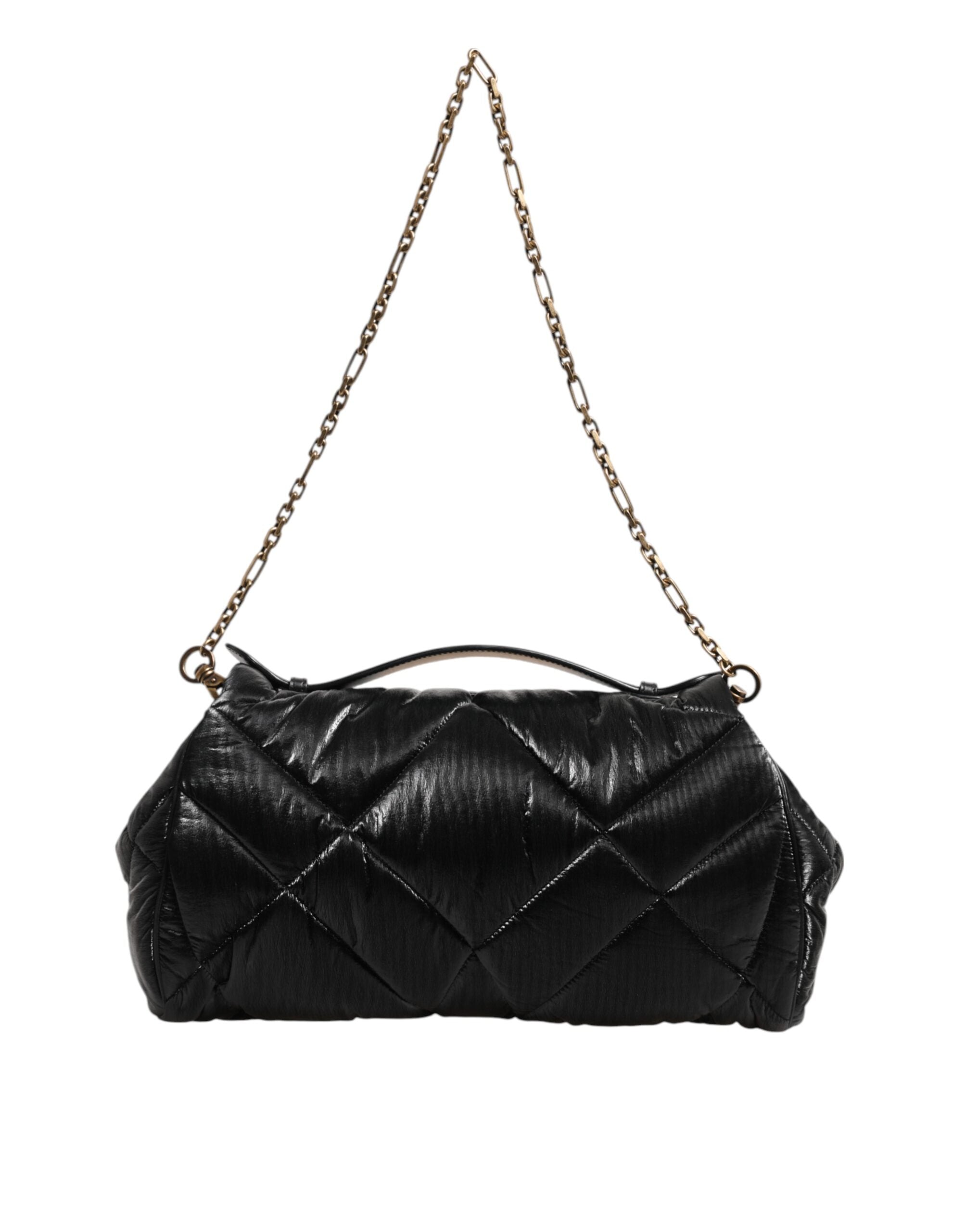 Dolce &amp; Gabbana Black Quilted Nylon Devotion Satchel Chain Strap Bag