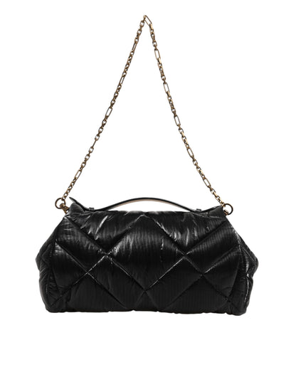 Dolce &amp; Gabbana Black Quilted Nylon Devotion Satchel Chain Strap Bag
