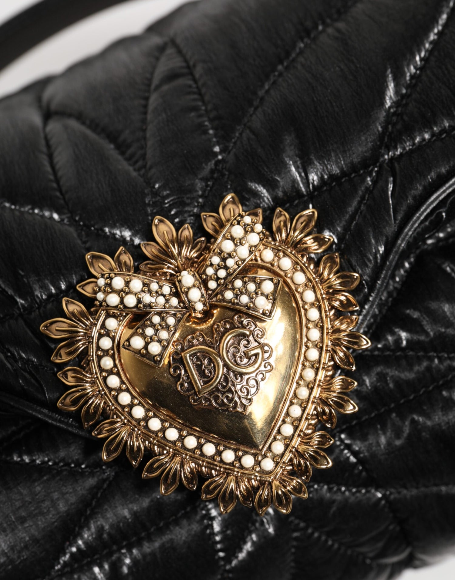 Dolce &amp; Gabbana Black Quilted Nylon Devotion Satchel Chain Strap Bag