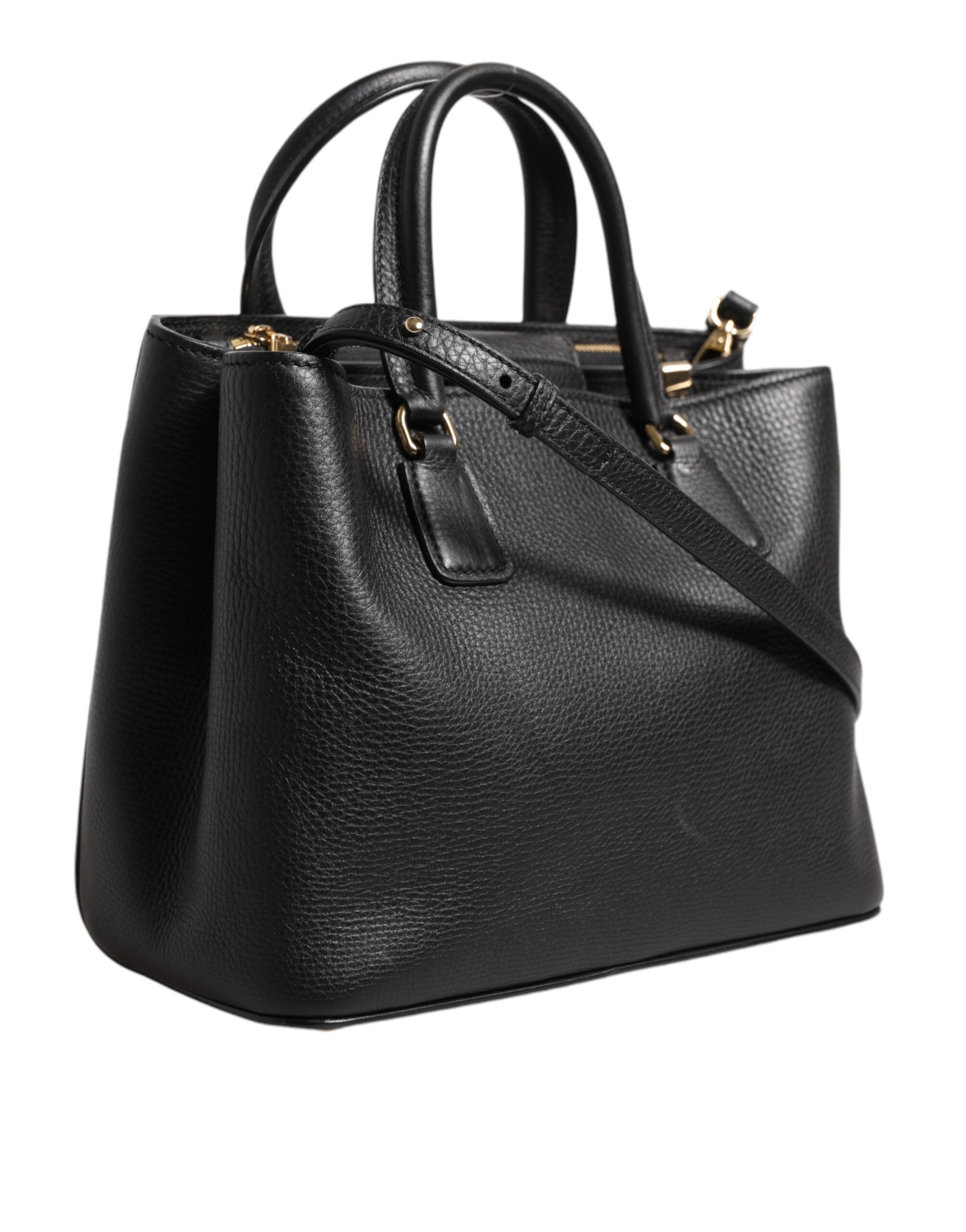 Dolce &amp; Gabbana Black Calf Leather Logo Plaque Shoulder Tote Bag
