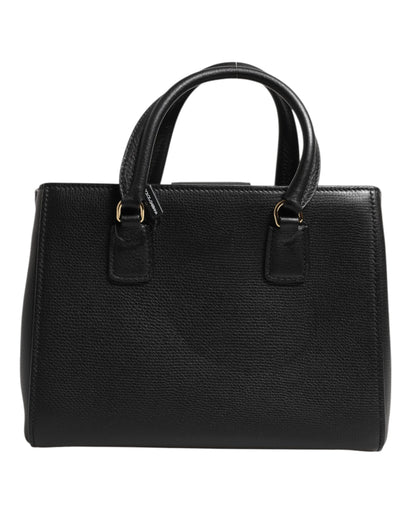 Dolce &amp; Gabbana Black Calf Leather Logo Plaque Shoulder Tote Bag
