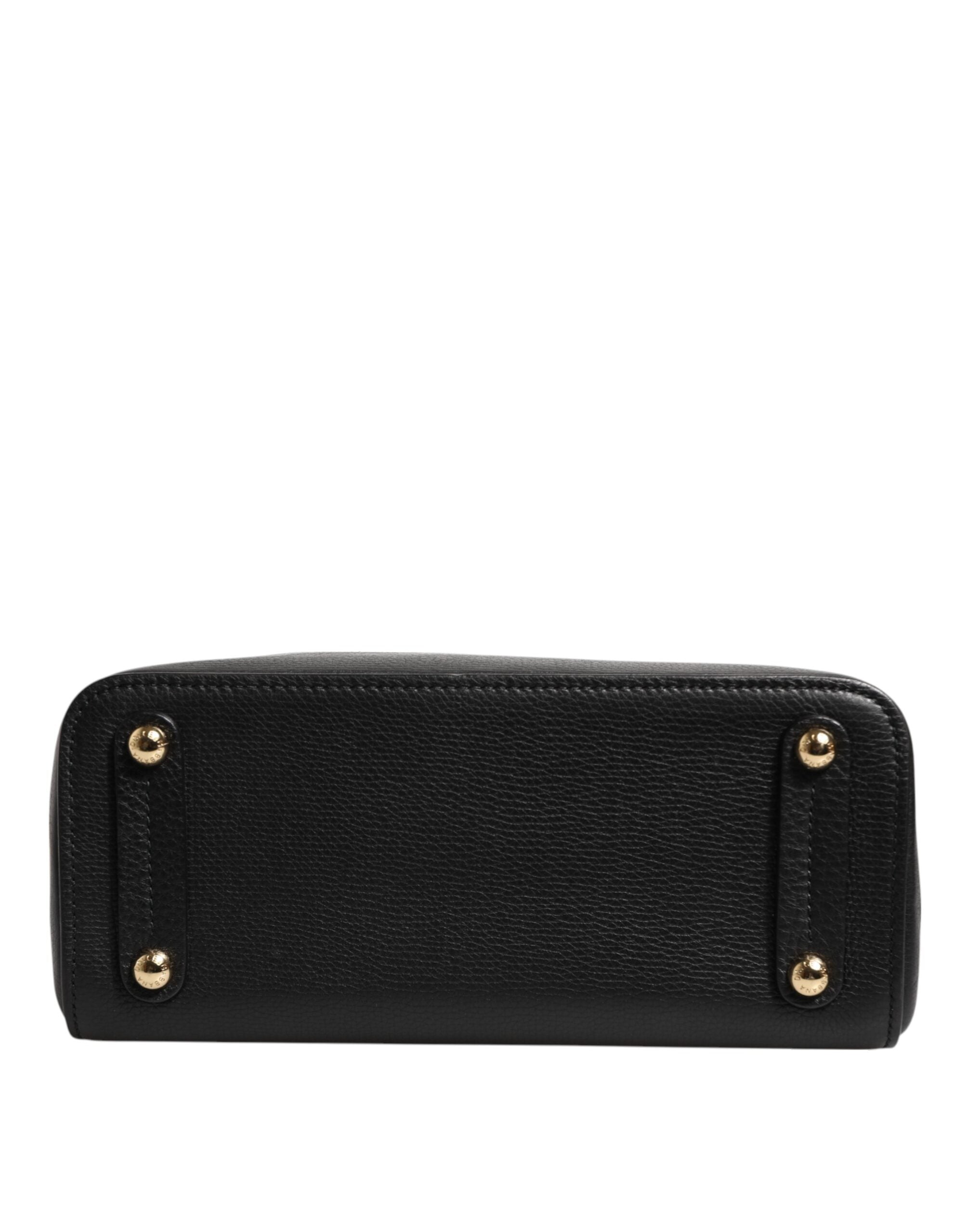 Dolce &amp; Gabbana Black Calf Leather Logo Plaque Shoulder Tote Bag