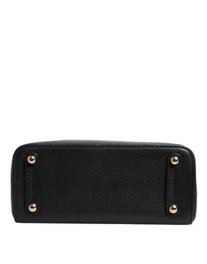 Dolce &amp; Gabbana Black Calf Leather Logo Plaque Shoulder Tote Bag