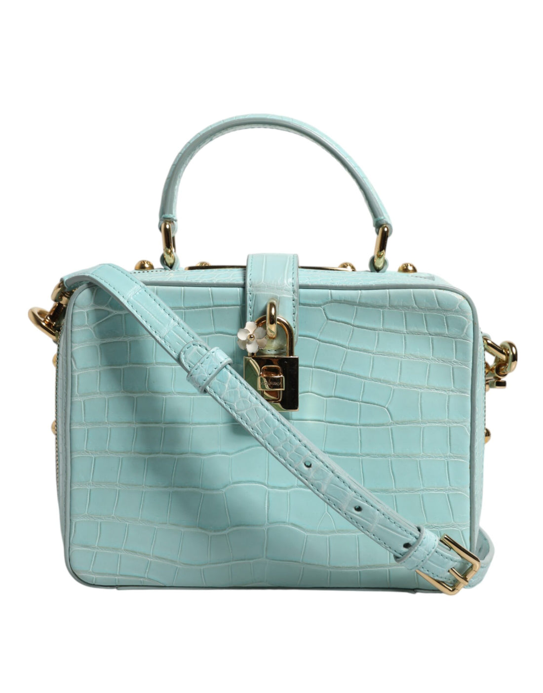 Dolce &amp; Gabbana Mint Green Embossed Leather Padlock Shoulder Bag