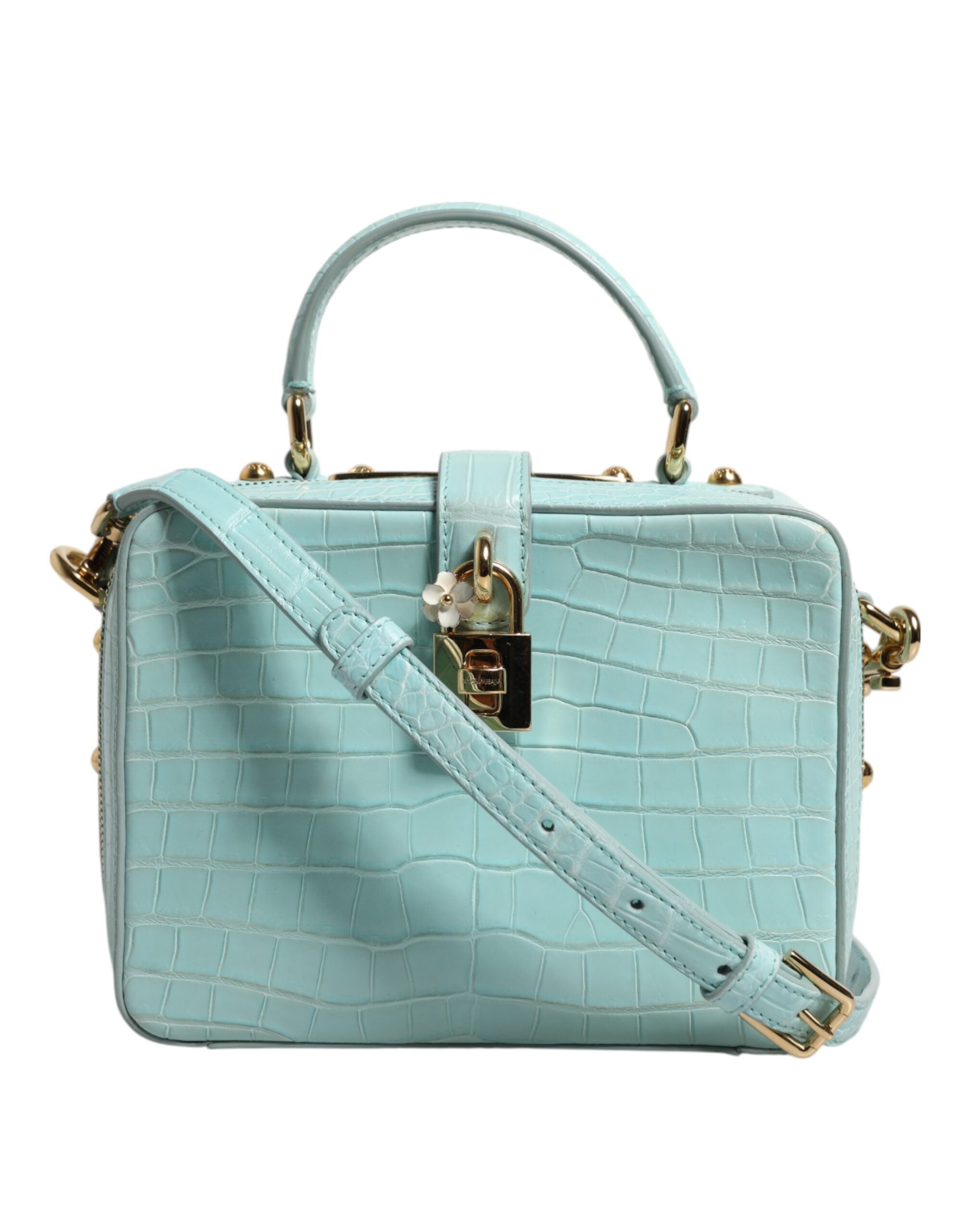 Dolce &amp; Gabbana Mint Green Embossed Leather Padlock Shoulder Bag