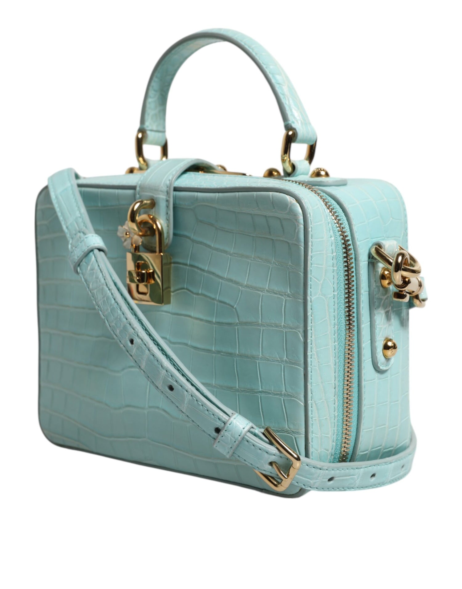 Dolce &amp; Gabbana Mint Green Embossed Leather Padlock Shoulder Bag