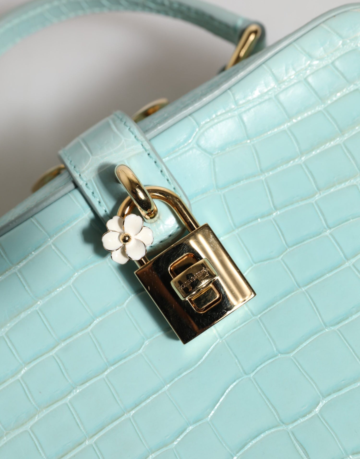Dolce &amp; Gabbana Mint Green Embossed Leather Padlock Shoulder Bag