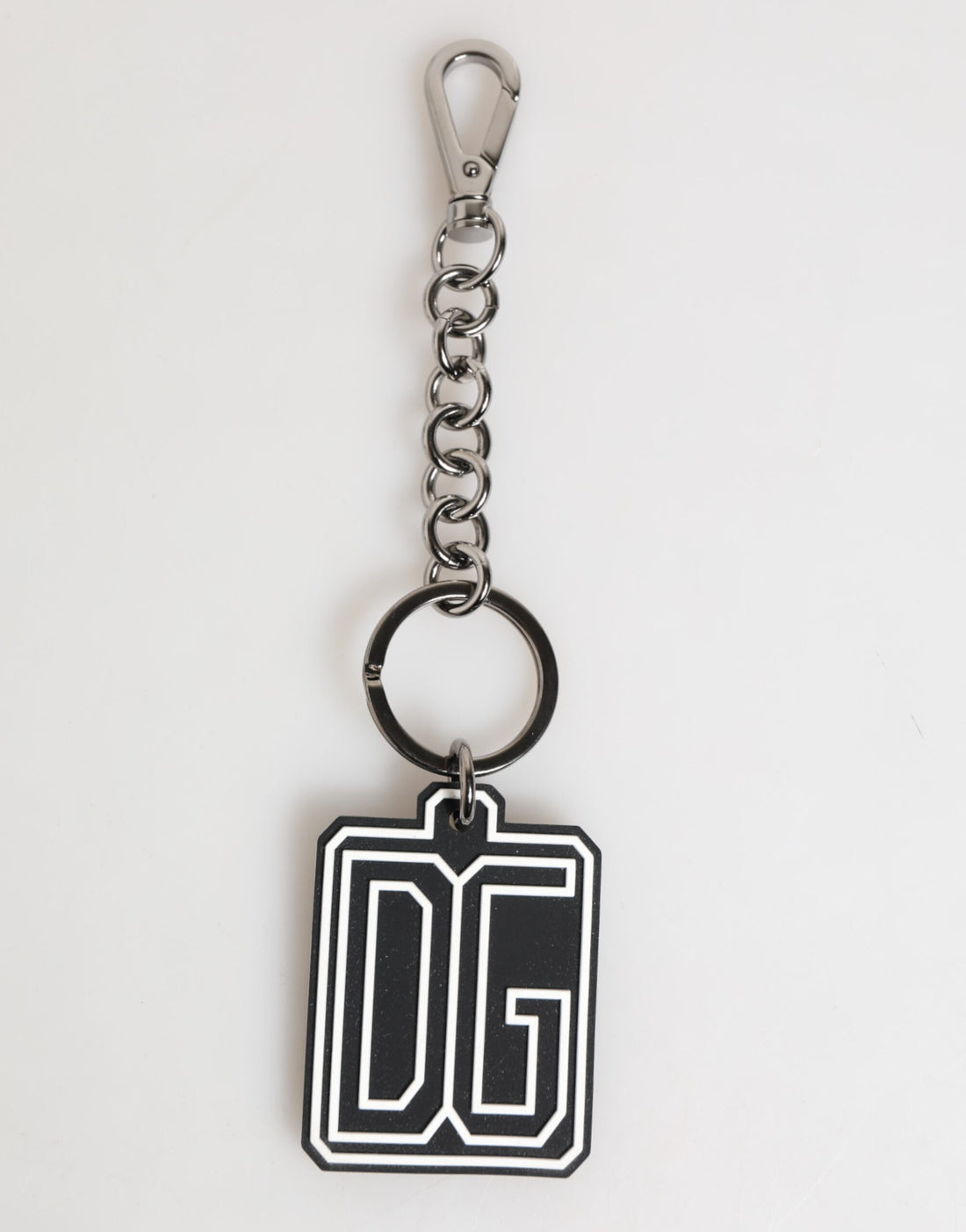 Dolce &amp;amp; Gabbana Svartvit DG Gummilogotyp Silver Herrnyckelring Nyckelring