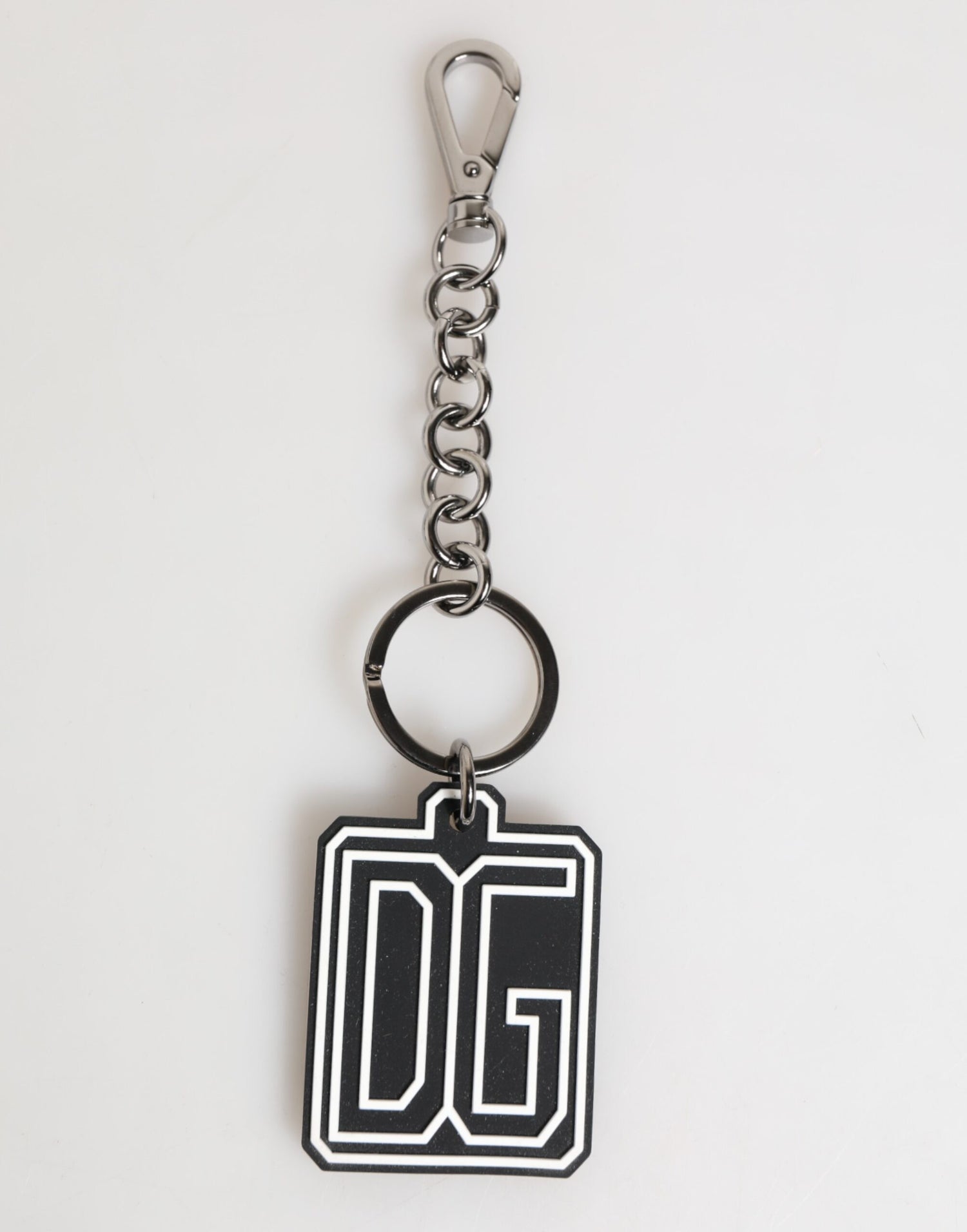 Dolce &amp;amp; Gabbana Svartvit DG Gummilogotyp Silver Herrnyckelring Nyckelring