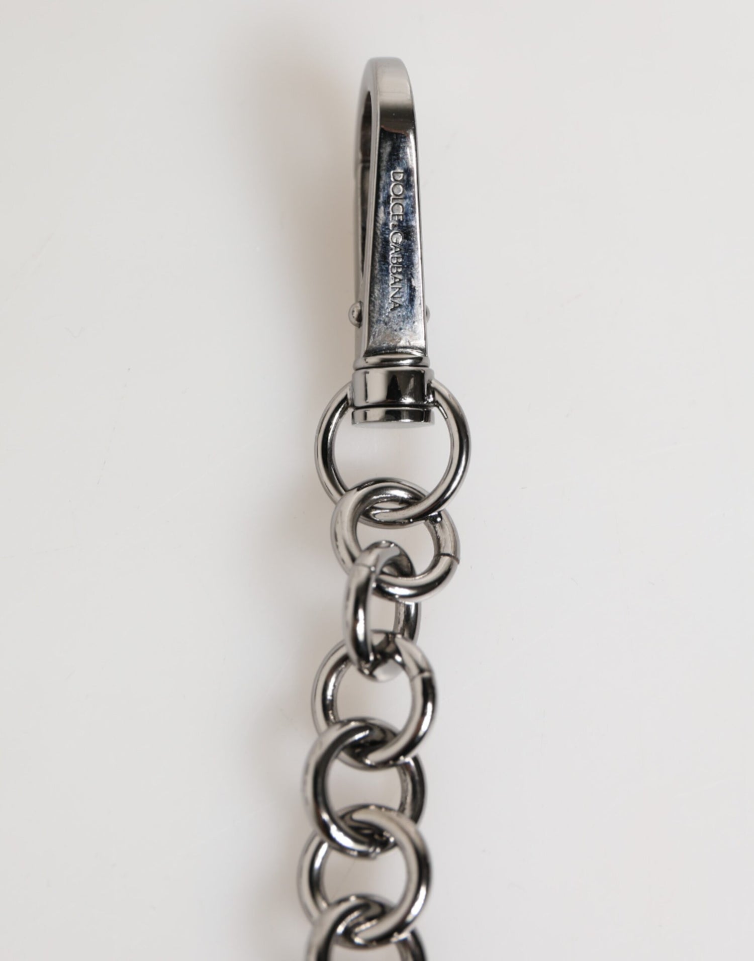 Dolce &amp;amp; Gabbana Svartvit DG Gummilogotyp Silver Herrnyckelring Nyckelring